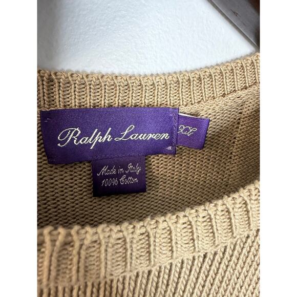 Ralph Lauren Purple Label Sweater Cotton Leather Shoulder Patches Tan Men's XL - Picture 8 of 11
